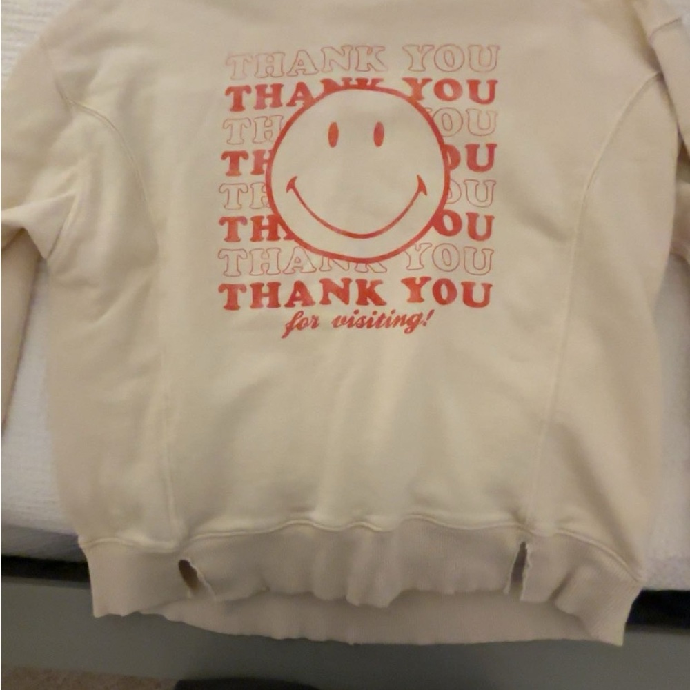 Aerie Cream Sweatshirt with Red Smiley Face